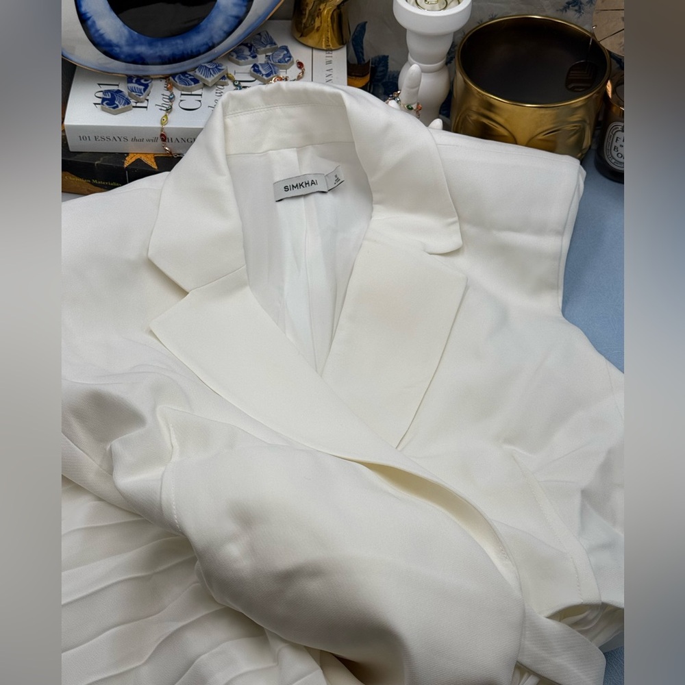 🆕 SIMKHAI 🧿 NWOT Helena Combo Blazer Dress, Pleated Skirt, White - Sz US 10 - Picture 13 of 17